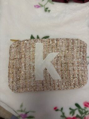 Textured Pink Sequin Initial 'K' Pouch